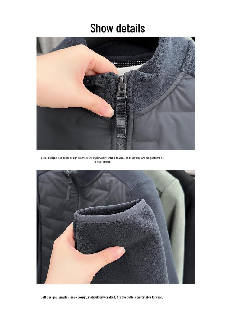 Men's Lightweight Stand Collar Down Jacket with White Duck Down, Autumn/Winter Casual Cold Protection Patchwork Design.