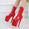 20 cm Sexy Frauen Helle Patent Leder Niedrige Stiefel High Heel Stiletto Peep Toe Stiefel Pole Dance Schuhe Club Schuhe