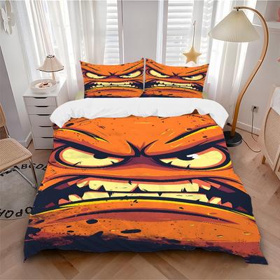3pcs Bedding Set Angry Face Includes 1 Comforter + 2 Pillowcases, Without Pillow Inserts, Soft Comfortable, Lightweight Breathable073