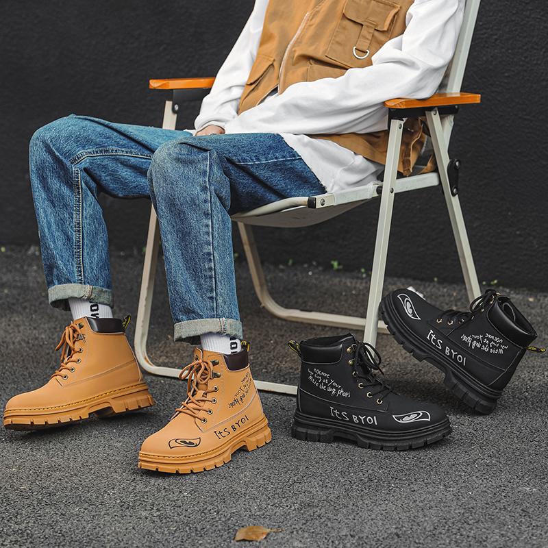 Nowe modne jesienne i zimowe męskie wysokie buty Martin dla studentów, mężczyzn i chłopców, modne buty robocze z miękką podeszwą, ochrona pracy, trampki Martin
