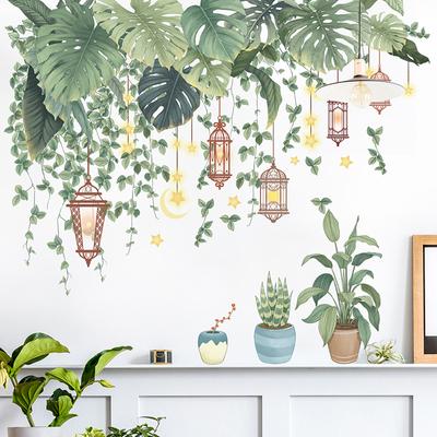 Wandaufkleber mit grünen Blättern, für Zuhause, Wohnzimmer, dekorative Vinyl-Wandaufkleber, Pflanzen