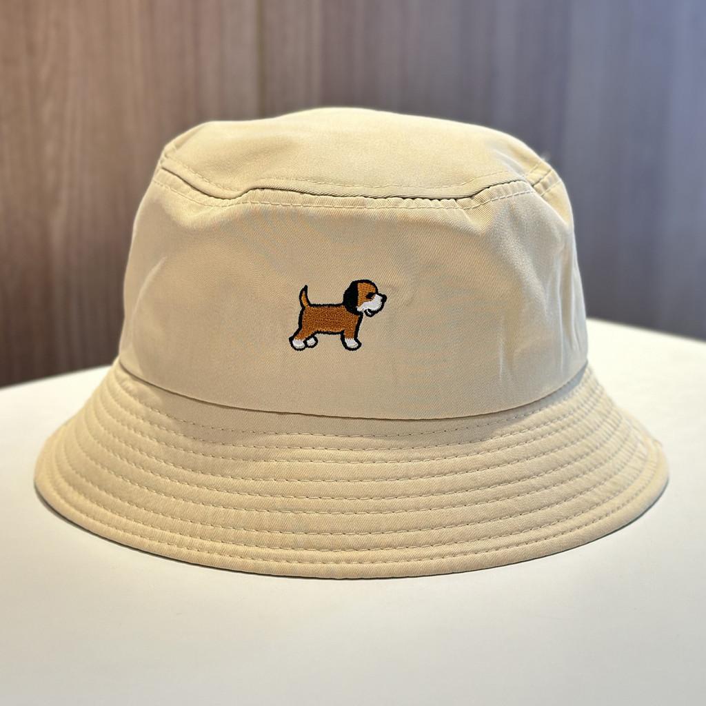 Womens Summer Cotton Embroidered Fisherman Hat With Cartoon Dog Embroidery Design For Sunblock