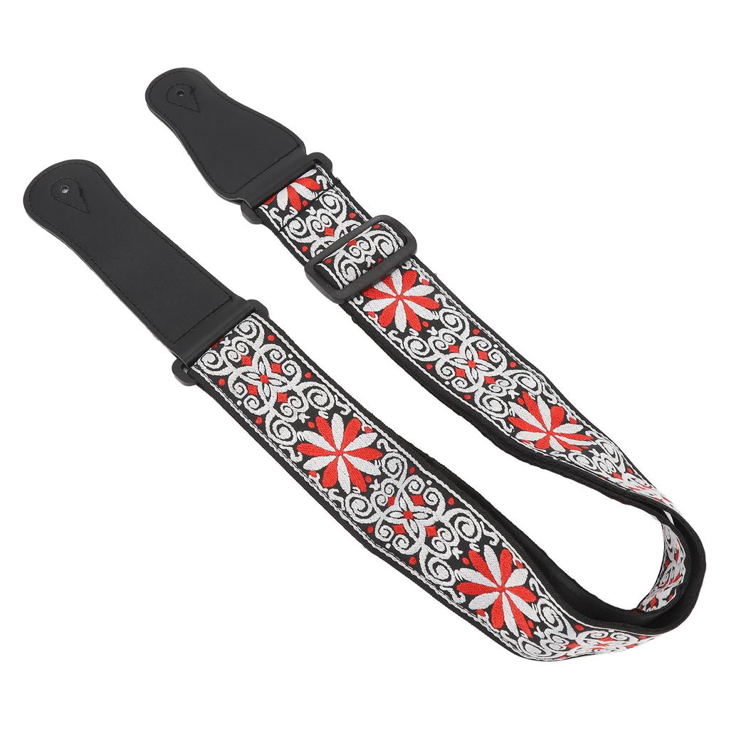 Guitar Strap Leather Embroidered Thickened Wear Resistant Adjustable Length Belt Red
