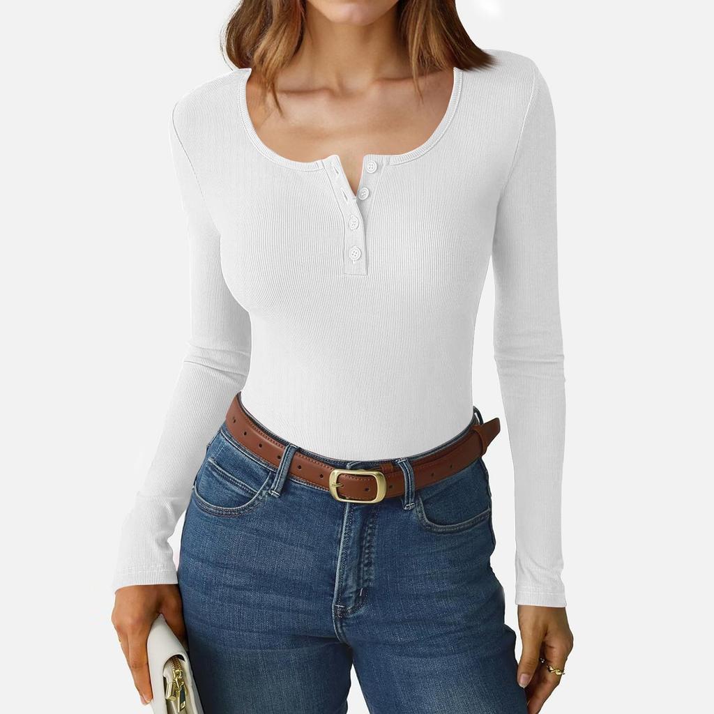 Dame og vinter T-skjorte med slank bunn Mote Uformell Ensfarget Langermet genser med u-hals