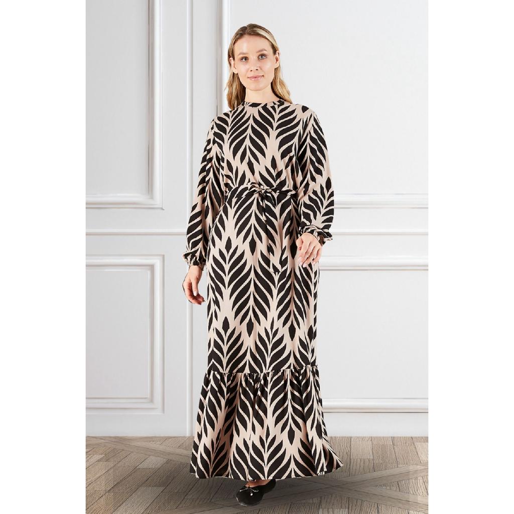 Women's Magnificent Collar Plus Size Dress Hijab Viscose Fabric Pleated And Pleated Dress