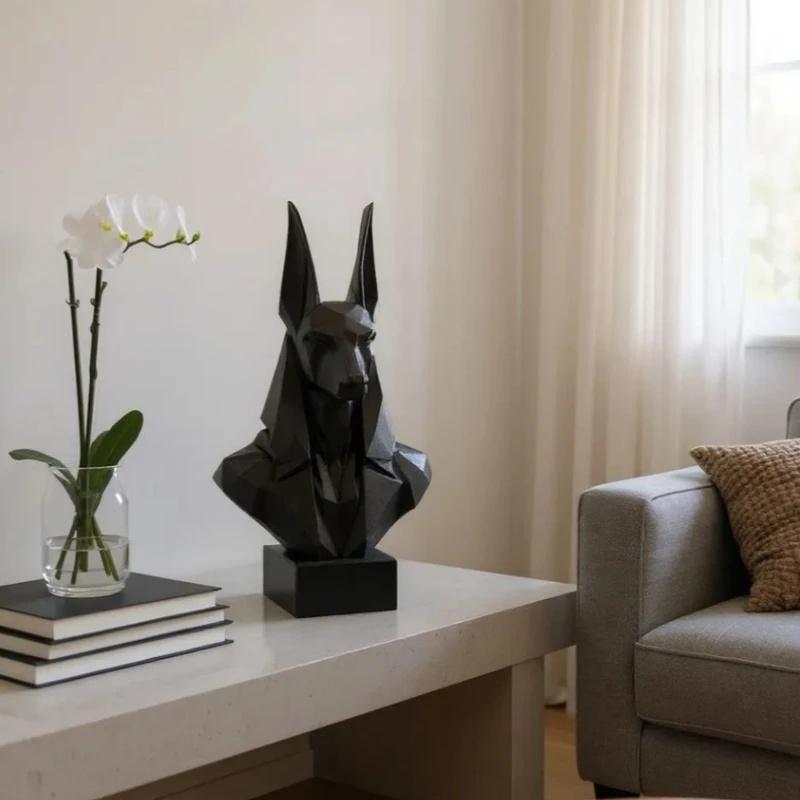 Polygon Anubis Bust Black Plastic Egyptian Divine Sculpture Geometric Abstract Desktop Ornament Dark Mythology Decoration Gifts