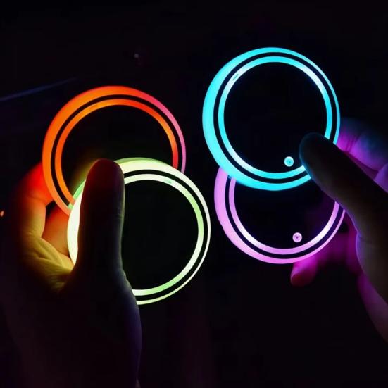 LED Car Cup Holder Light 7 Colors Light Up Cup Coaster USB Rechargeable Interior