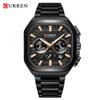 CURREN Men Square Quartz Watch Multifunction Chronograph Green Dial Waterproof Calendar Stainless Steel Mens Business Wristwatch