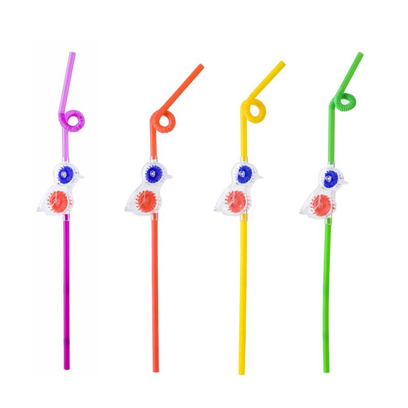 

2 шт. Ветряная мельница-птичка, гибкая соломинка, детская забавная форма, милый мультяшный дизайн, одноразовая пластиковая соломинка для напитков, креативная жесткая соломинка