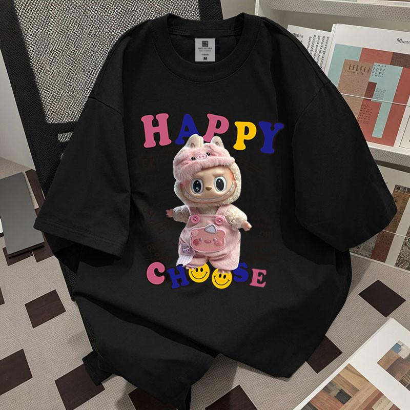 

LABUBU милая мультяшная футболка с принтом, модная футболка с коротким рукавом, летний повседневный унисекс топ 4XL