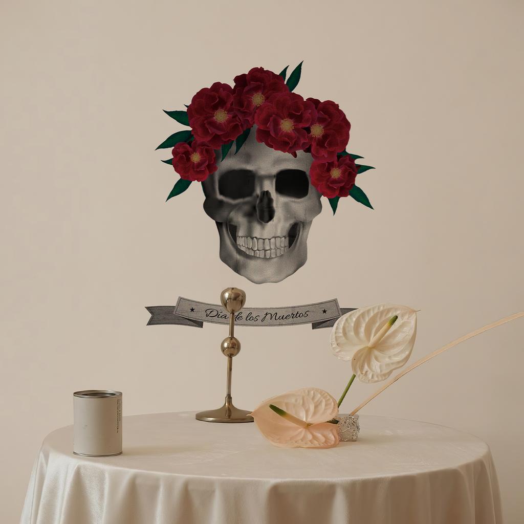 Halloween Skeleton Rose Home Wall Decal Chic Festival Floral Skull Wall Sticker Living Room Canvas Fabric Ffurniture Sticker