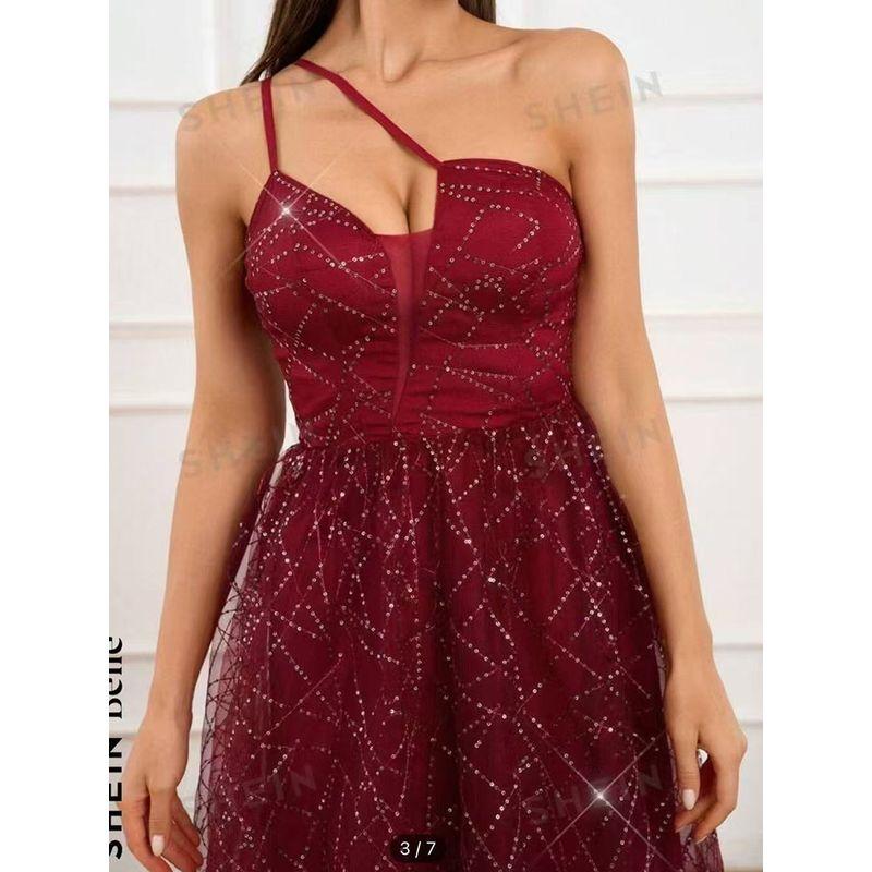 

Banquet Evening Dress Goddess Dress Noble Fairy Elegant Sexy Small Dress Fashion Dream Starry Sky Sling Dress Burgundy S