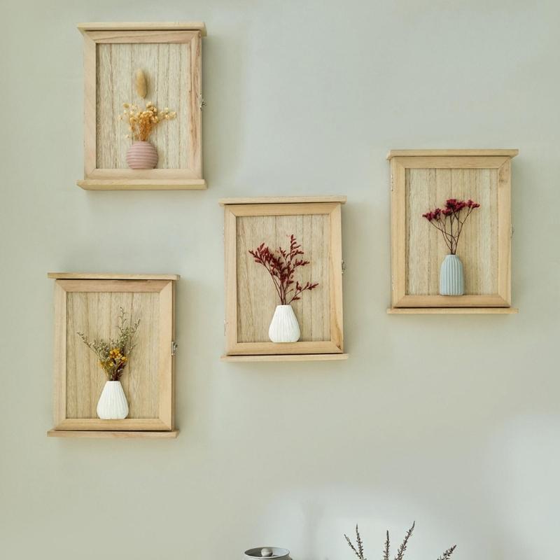 Farmhouses Style 6 Hook Wall Key Rack With Natural Wood Base And Retro Dried Flower Embellishment