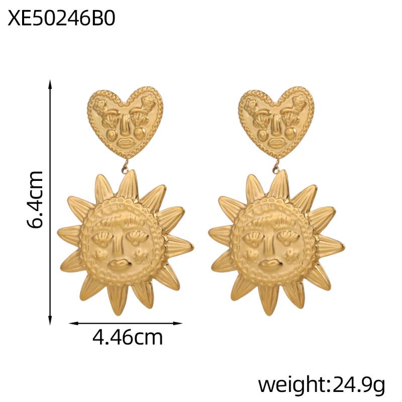 INSSGG Haute Couture Vintage Sun God Pendant Earrings – Tribal Textured Heart Exaggerated Luxury Style