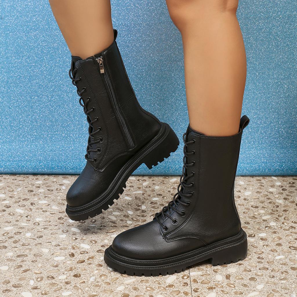 Martin Boots Women's New Brown Boots in 2025 Women's Spring and Autumn Single Boots Increase Height Platform Boots with Fleece