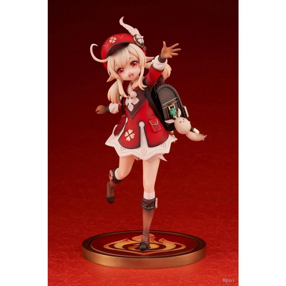 18CM HOT Anime Figure Genshin Klee Cute And Charming Sitting Schoolbag Girls PVC Action Collectible Doll Children Present Activity Action Figure