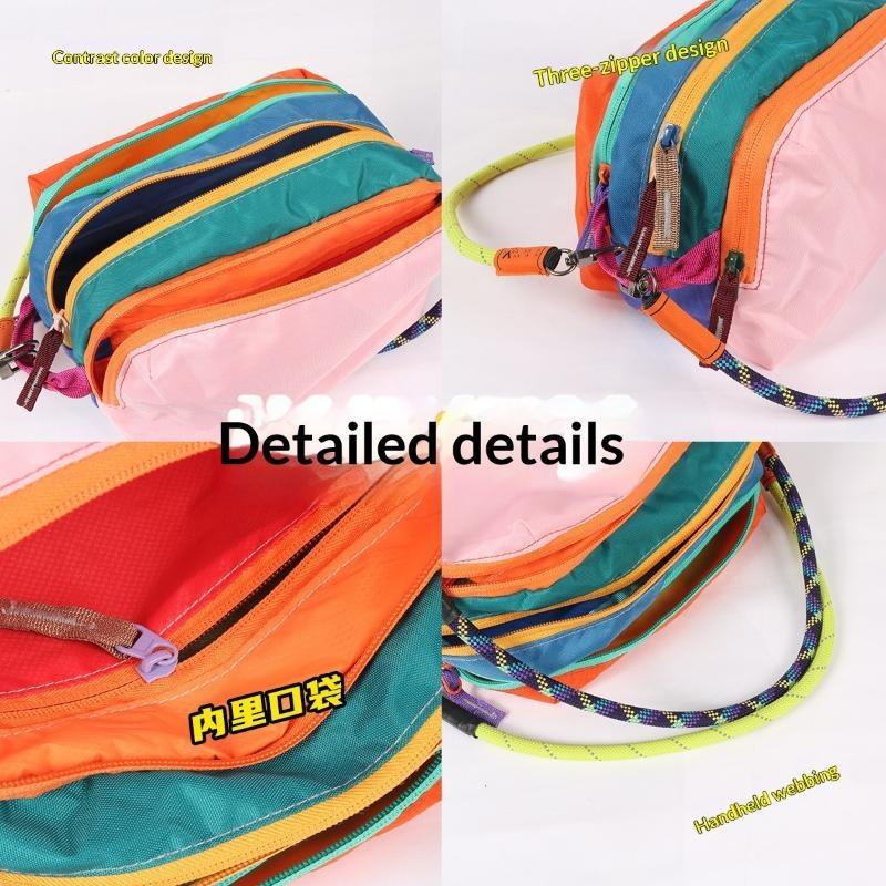 Colorful Patchwork Crossbody Bag Multi Zipper Cosmetic Toiletry Bag With Woven Strap Shoulder Bag For Women Gifts
