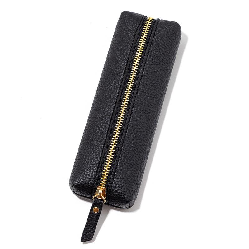 Lychee Grain Leather Pencil Case - Dirt-Resistant PU, Stylish Zipper Design, Large Capacity, High-Grade Stationery Bag