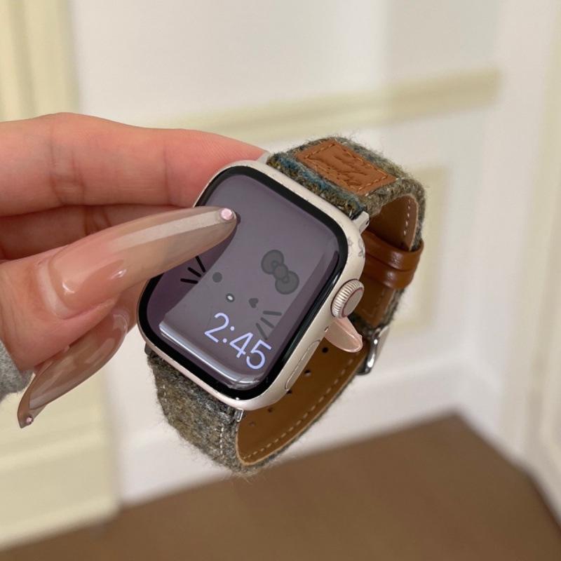 Colorful Woolen Plaid Leather Strap for Apple Watch Series 10/9/8/7/SE