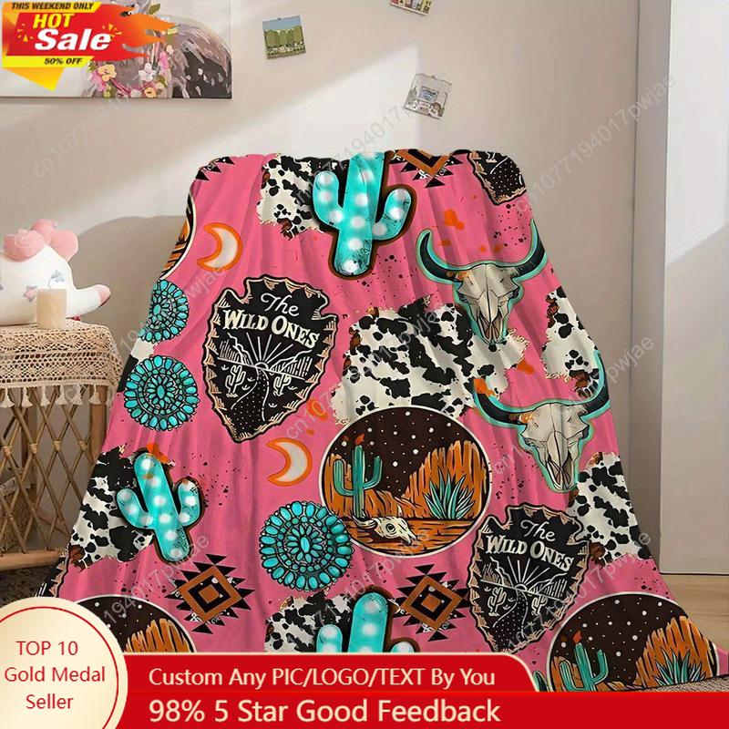 Cow Head Print Throw Blanket Flannel Blanket, Soft Warm Throw Blanket Nap Blanket For Couch Sofa Office Bed Custom blankets 75X95CM