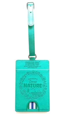 Snoopy Card Holder Name Tag Commuter Holder Stylish Faux Leather Embossed Cute SNOOPY NATURE Pastel Green Commuter Holder [Vanguard]
