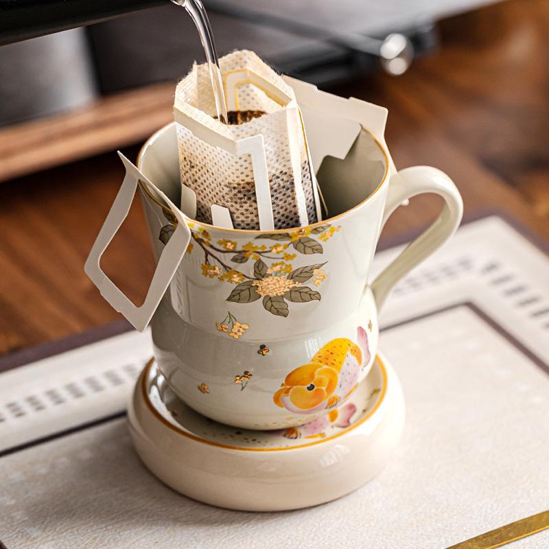 Wooden Grey Golden Guifu Carp Gourd Mug High Beauty Ceramic Home Coffee Cup Water Cup Personal Tea Cups Kitchen Dining Bar