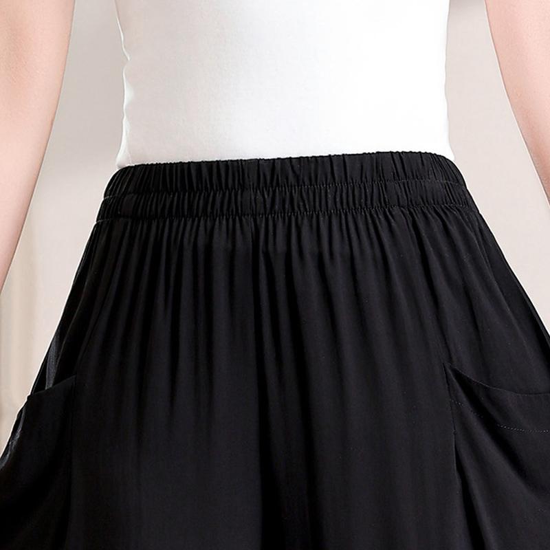 Summer Wide Leg Pants Woman Clothes Elastic Waist Elegant Casual Summer Black Pants