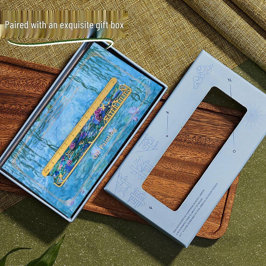 Set elegant de semne de carte metalice: Cutie cadou de Anul Nou pentru studenți, inspirată de pictura în ulei.