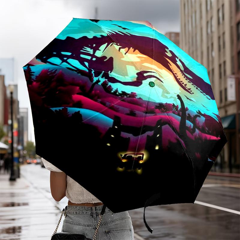 Dinosaur Moonlit Adventure Umbrella 8-Frame for Travel, camping, Casual Lightweight Portable Umbrella, Essential for every family Holidays Gift
