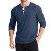 Men's Autumn and Winter Long-sleeved Henley Shirt  Retro T-shirt Three-button Color Matching Sweater