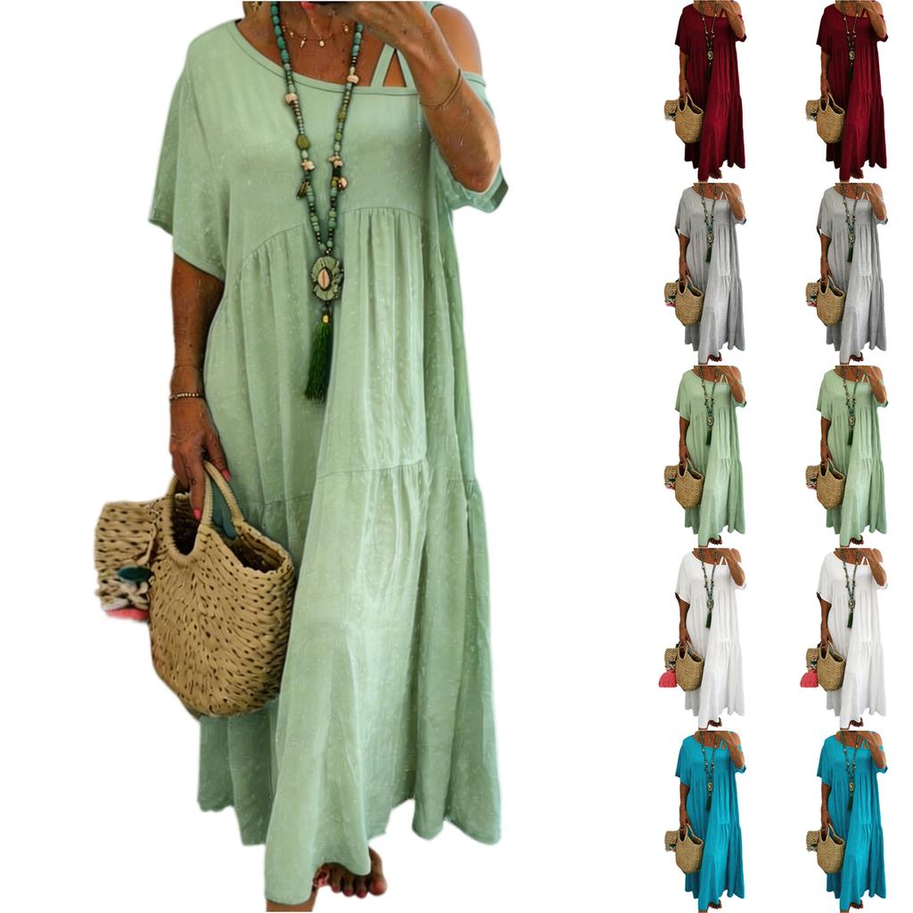 Women's Short-sleeved Long- Loose-fitting Casual Dress