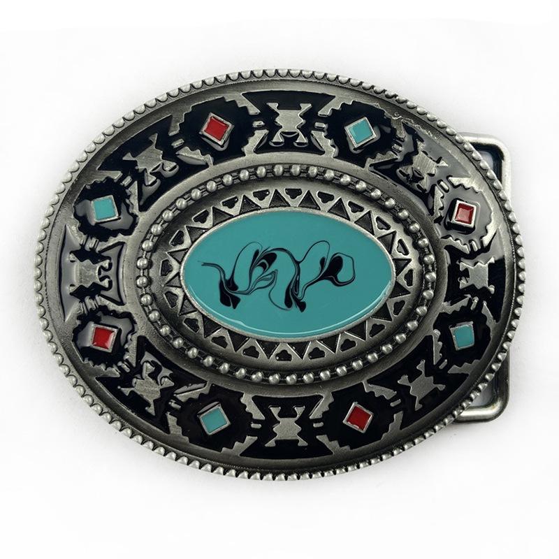 Retro Hand-Painted Oval Leather Waist Belt with Zinc Alloy Buckle