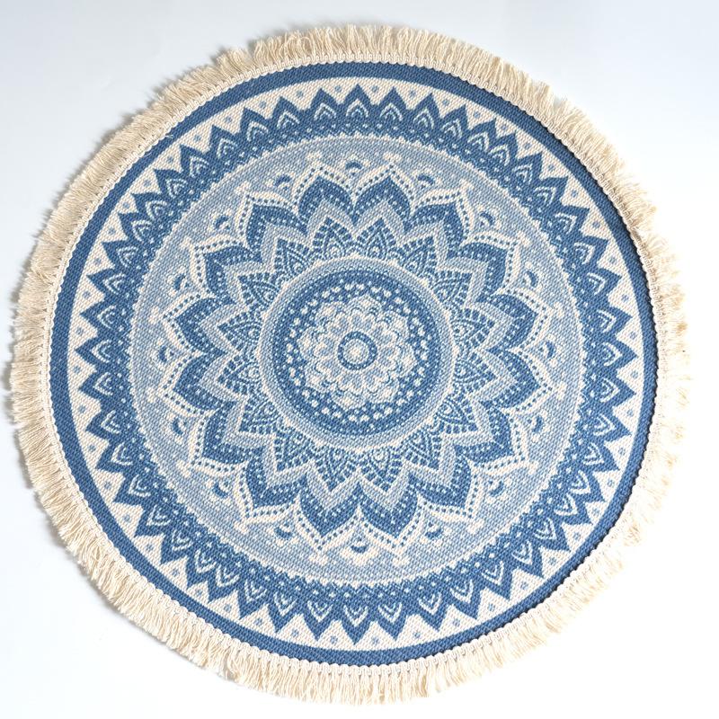 Nordic Round Carpet Rugs Boho Ethnic Mandala Tassel Carpet for Living Room Cotton Linen Big Floor Rug Modern Classic 90cm Mats