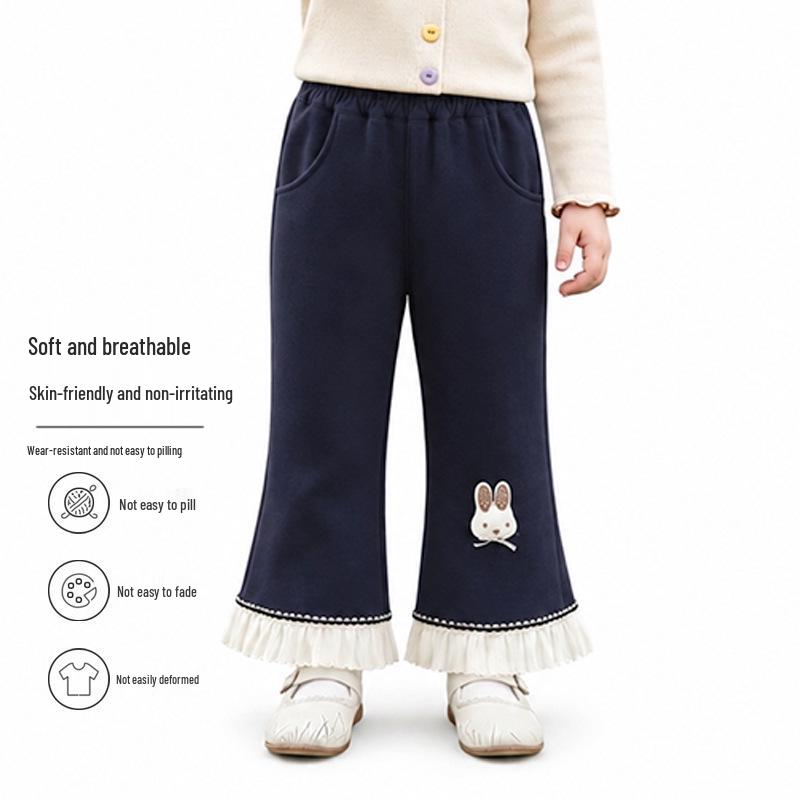 Girls' Velvet Micro-Flare Pants - Autumn/Winter, Soft & Skin-Friendly, Korean Style, Casual Outdoor Wear