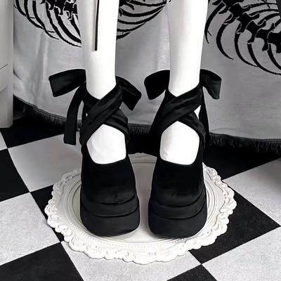 Women's Casual Japanese Strappy High Heels Suede Retro College Style High Heels Thick with Large Size High Heels