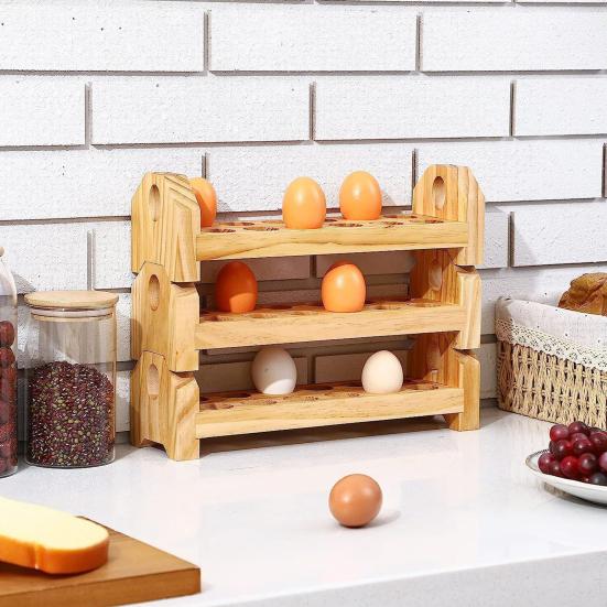 1/2/3Pcs Egg Storage Rack Counter Egg Dispenser Large Capacity Stackable Wooden Storage Organizer for Home Kitchen