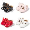 Babyschuhe für Mädchen in einfarbig mit Schleifenverzierung für Kleinkindspaziergänge