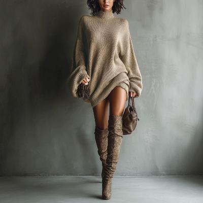 2026 Herbst Damen Retro Rollkragen Strick Mini Kleid - Locker Geschnittener Pullover Rock