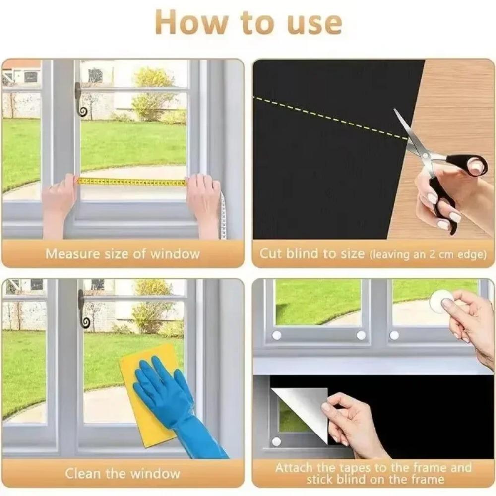Cortina Opaca 100% Tela Bloqueadora de Luz Removible para Ventana DIY Privacidad Total para Ventanas Pegatina para Ventanas sin Perforación