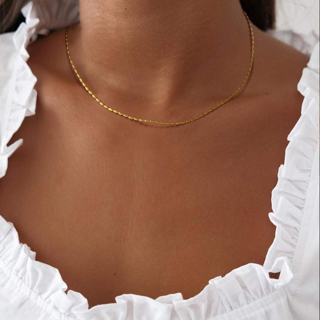 Women Olive Bead Chain Necklace, Stainless Steel Two Tone Beaded Chain Zircon, Minimalist Party Necklaces Gift