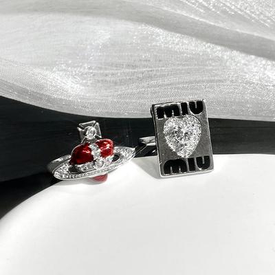 Red Drip Love Saturn Open Ring Fashion Square Niche Design High Sense Light Luxury Personality Ring Women