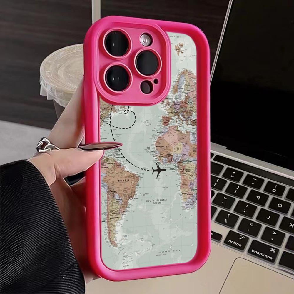 LZ24 Map airplane trajectory art Silicone Phone Case for iPhone 11 13 14 15 16 Pro Max 7 8 16 Plus 12 mini XS Max XR Shockproof Back Cover