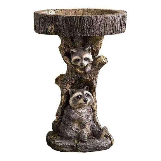 Garden Bird Bath Bowl Outdoor Raccoon/Sunflower/Cat/Owl Statue Resin Tree Stump Bird Feeder Fountains for Backyard Patio Lawn Decor