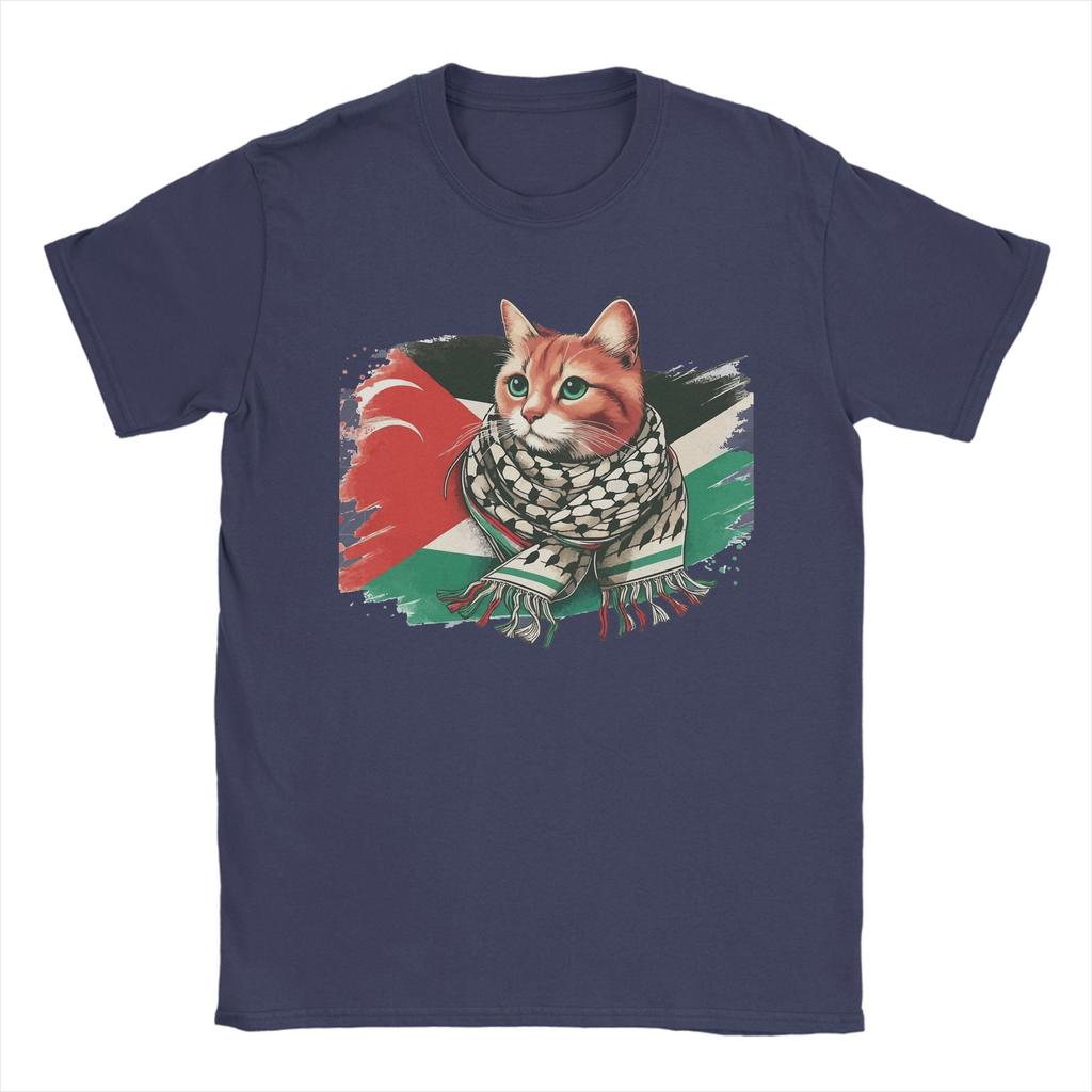 Unisex TShirts Palestine Cat With Scarf Novelty 100 Cotton Tees Short Sleeve  T Shirt Crew Neck Clothes Printing