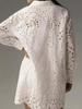 Spring Summer Casual Daily Solid Hollowed Out Button-Down Shirt