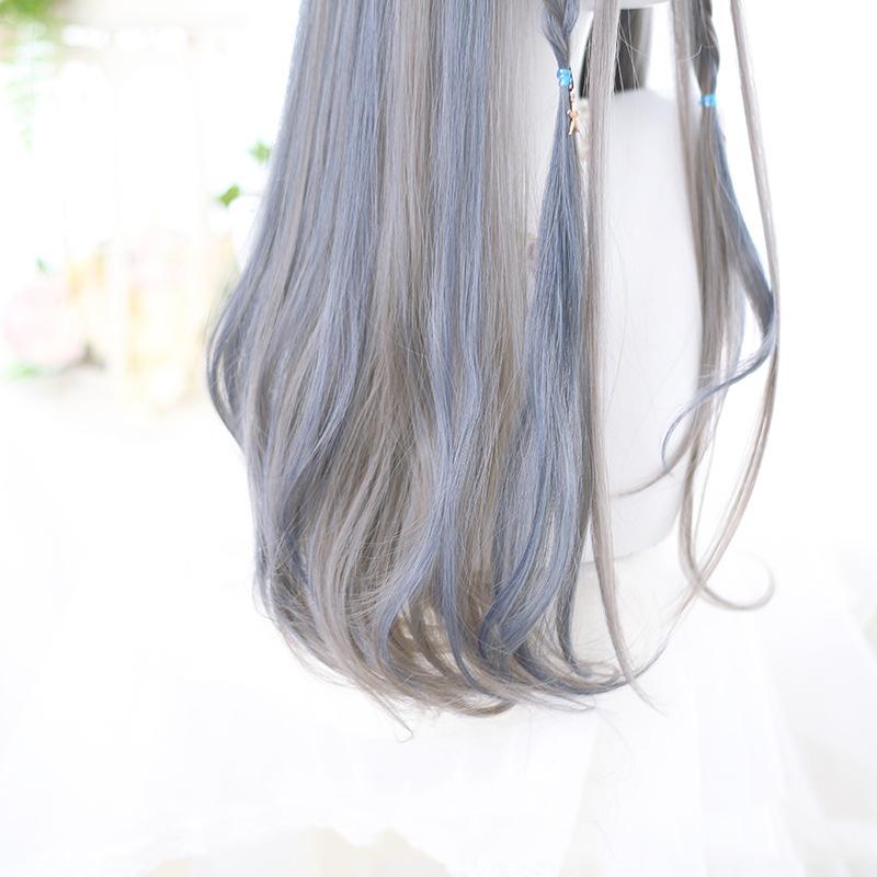 Bybrana Women's Gray Lolita Long Hair With Bangs Daily Wear Party Synthetic Hair High Temperature Wig
