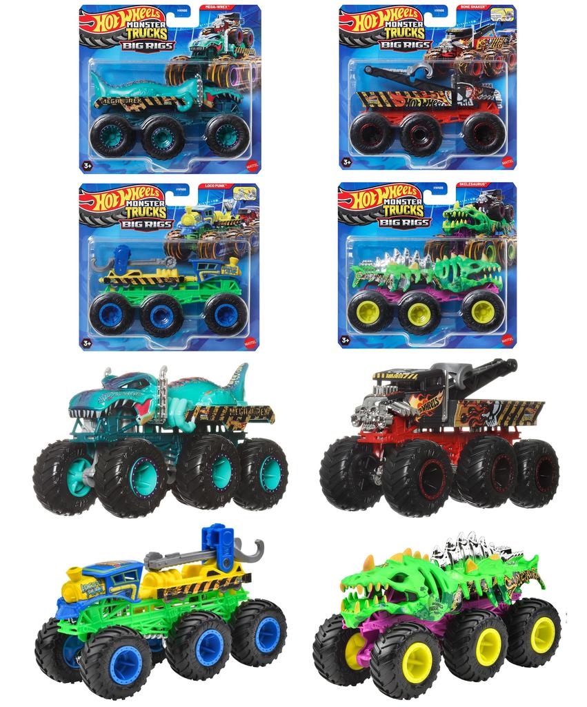 Hot Wheels Monster Truck Transporter Sortiment Kjøretøy Leke Minibil 4 Biler Kasse Selges 3 år gammel og oppover Multi 986E-HWN86