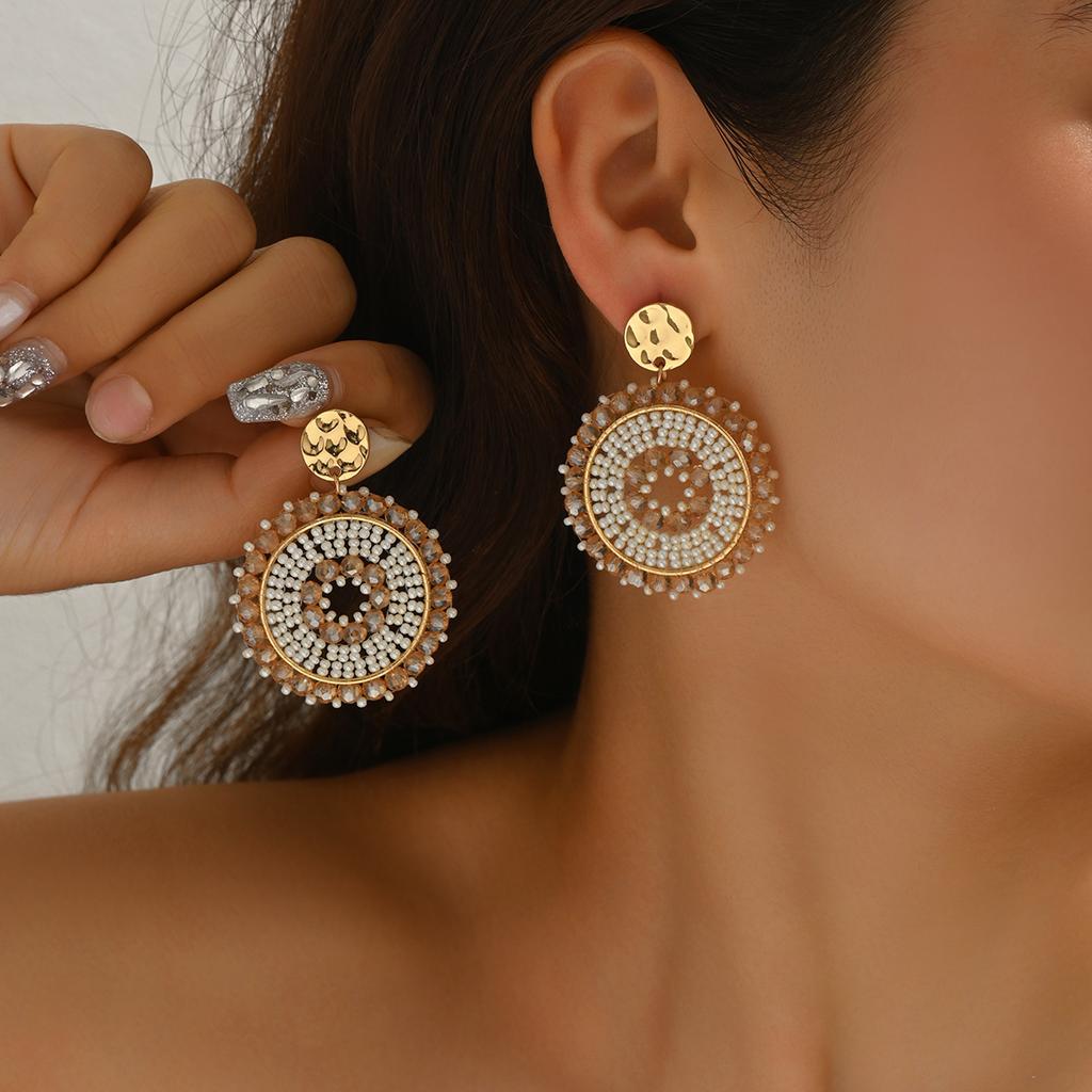 Bohemian Bunte Runde Kristallperlen Ohrhänger für Damen Handgefertigte Geometrische Ohrringe Sommer Party Schmuck Geschenk