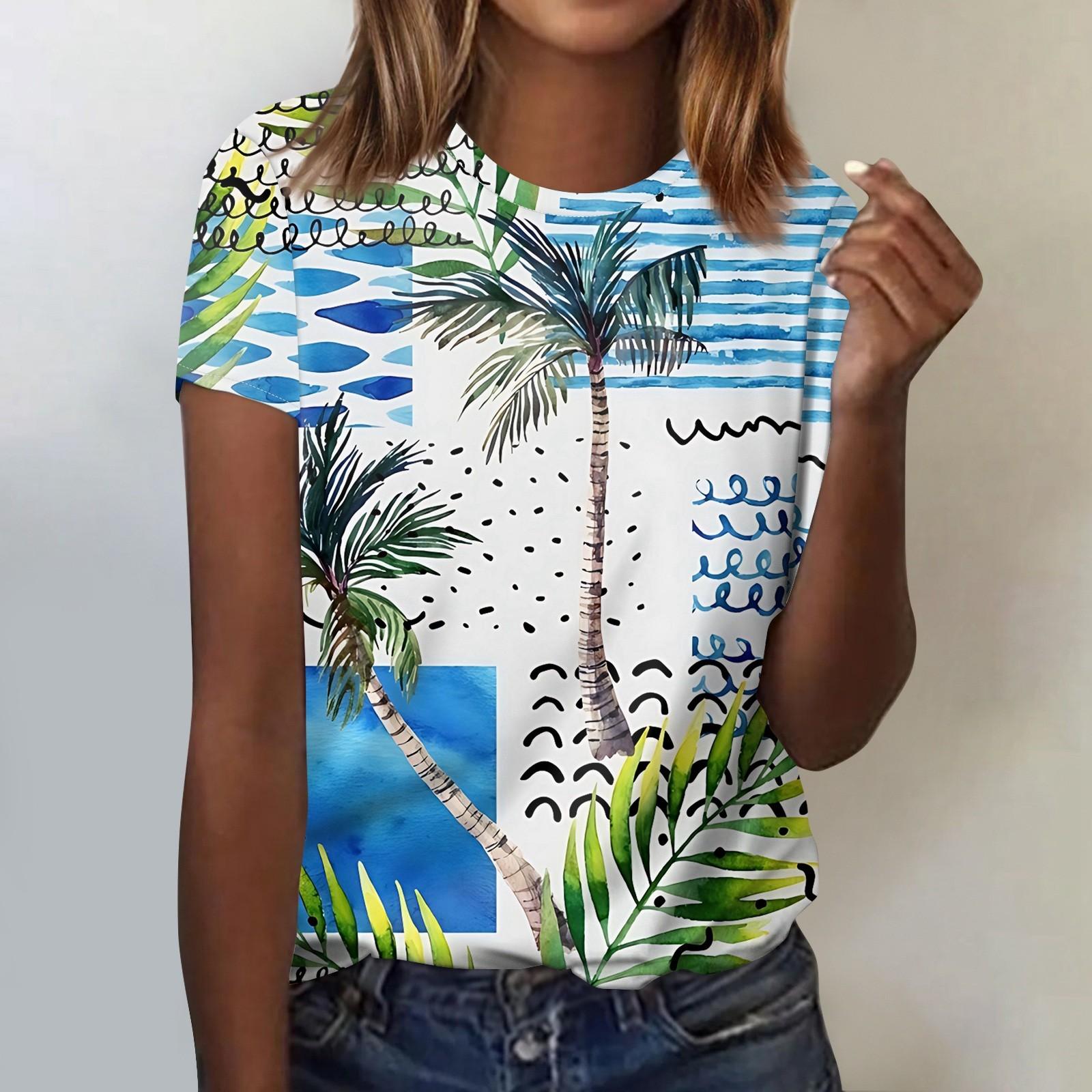 

Женская модная повседневная блузка с коротким рукавом и цветочным принтом, пуловер с круглым вырезом XL