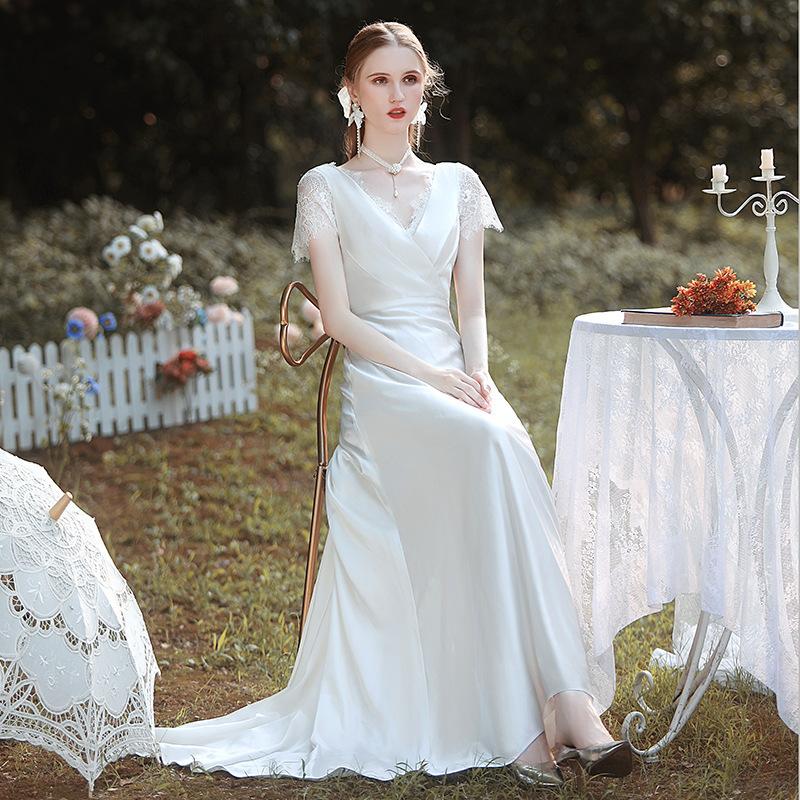 French satin light wedding dress 1011